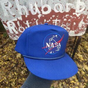 Vintage 90s snapback hat cap NASA patch astronaut outer space blue adjustable